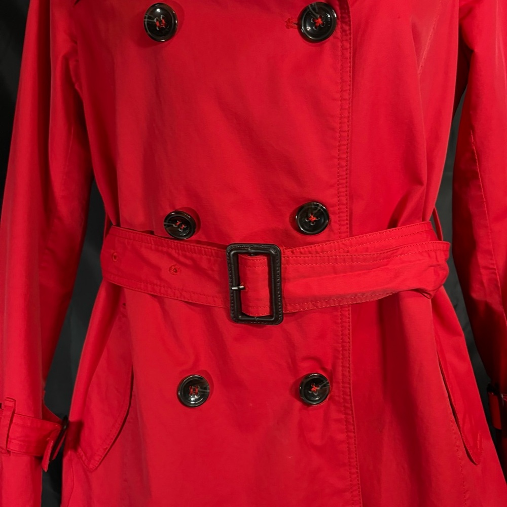 Women's Red Double-Breasted Trench Coat Sz S - Picture 4 of 16